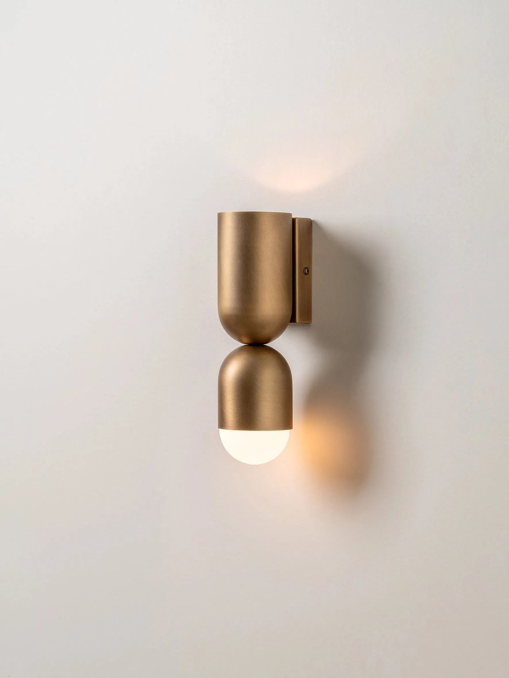 Tuba - 2 light aged brass and opal wall light