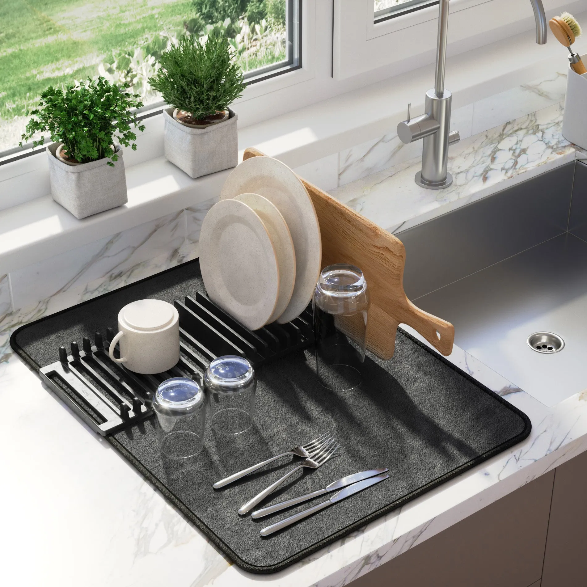 UDry Dish Drying Rack with Mat