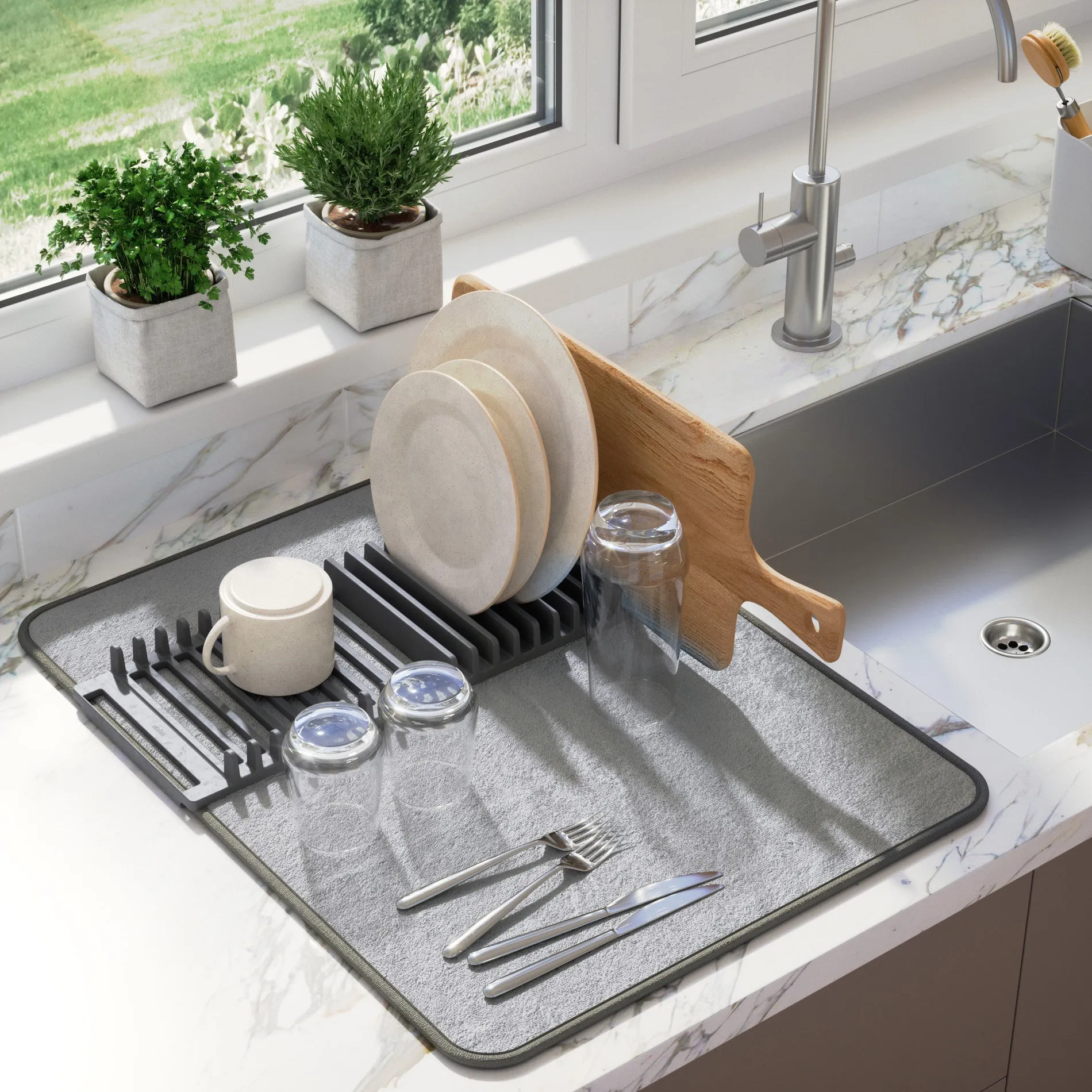 UDry Dish Drying Rack with Mat