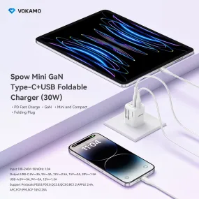 VOKAMO GaN 30W USB-C USB-A 2-Port Wall Charger USB C Fast Charger