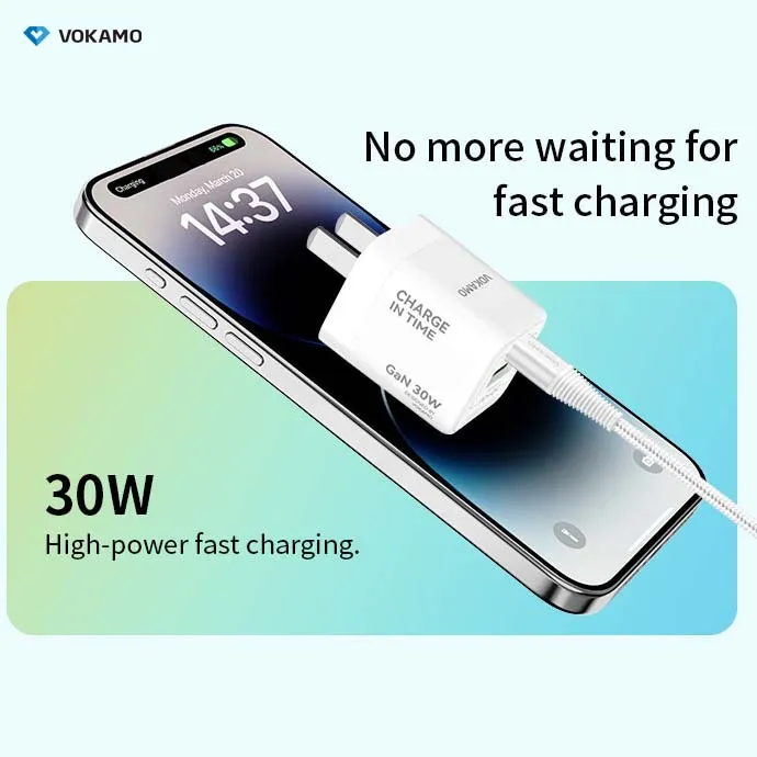 VOKAMO GaN 30W USB-C USB-A 2-Port Wall Charger USB C Fast Charger