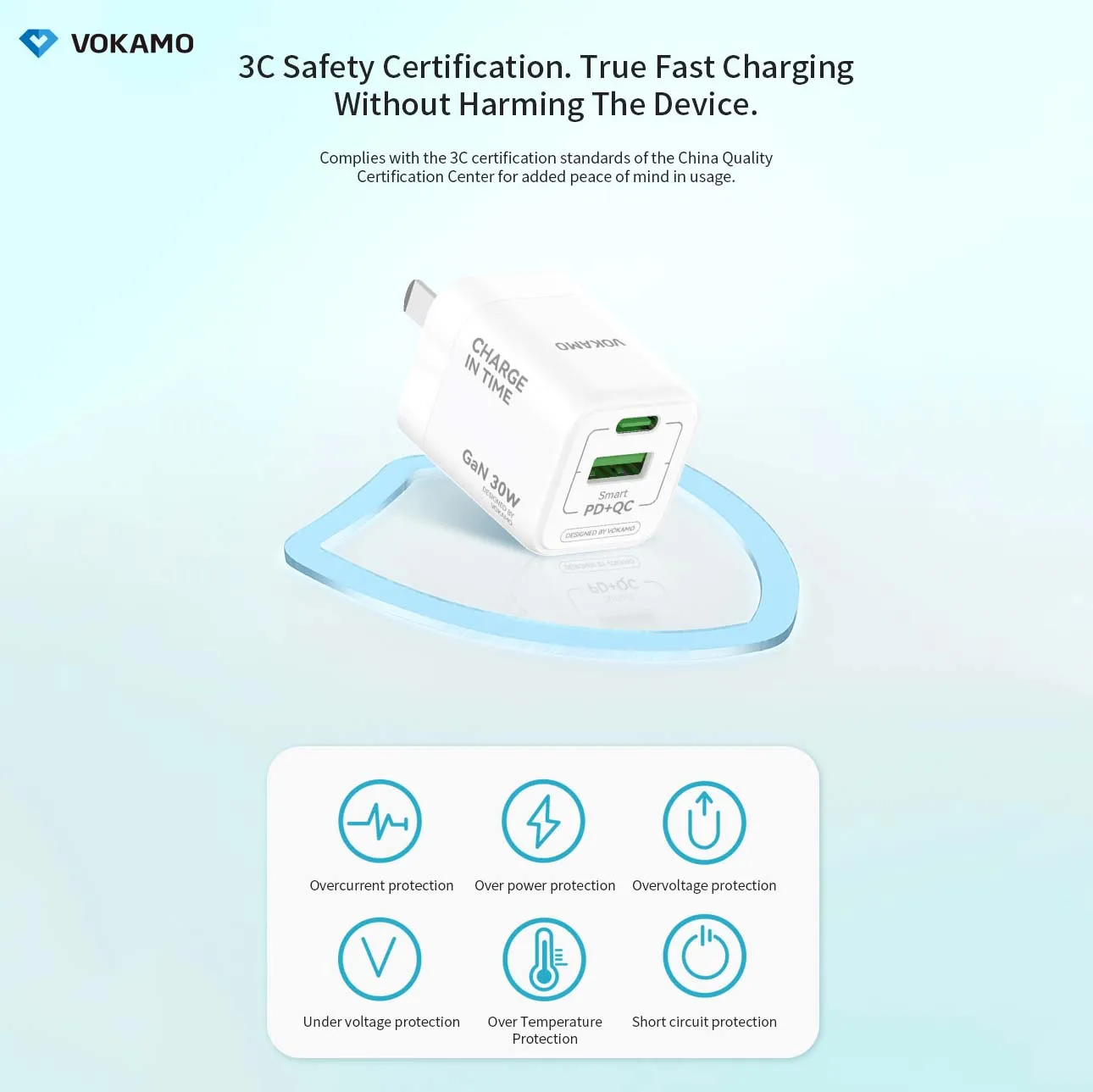 VOKAMO GaN 30W USB-C USB-A 2-Port Wall Charger USB C Fast Charger