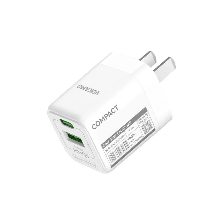 VOKAMO GaN 30W USB-C USB-A 2-Port Wall Charger USB C Fast Charger