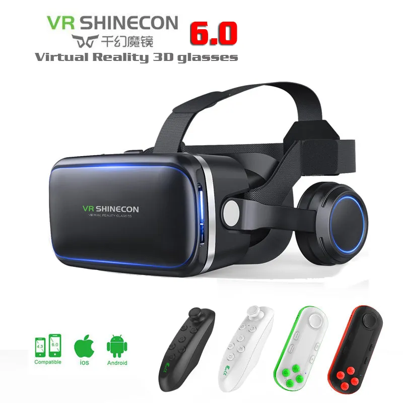 VR Shinecon 6.0 3D glasses Virtual Reality goggles google Cardboard VR BOX 2.0 VR headset with headphones gampad For smartphone