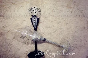 WEDDING BRIDE GROOM Champagne Toasting Flutes or Glasses with Bling & Bedazzled Crystal Rhinestones Optional to pick Swarovski