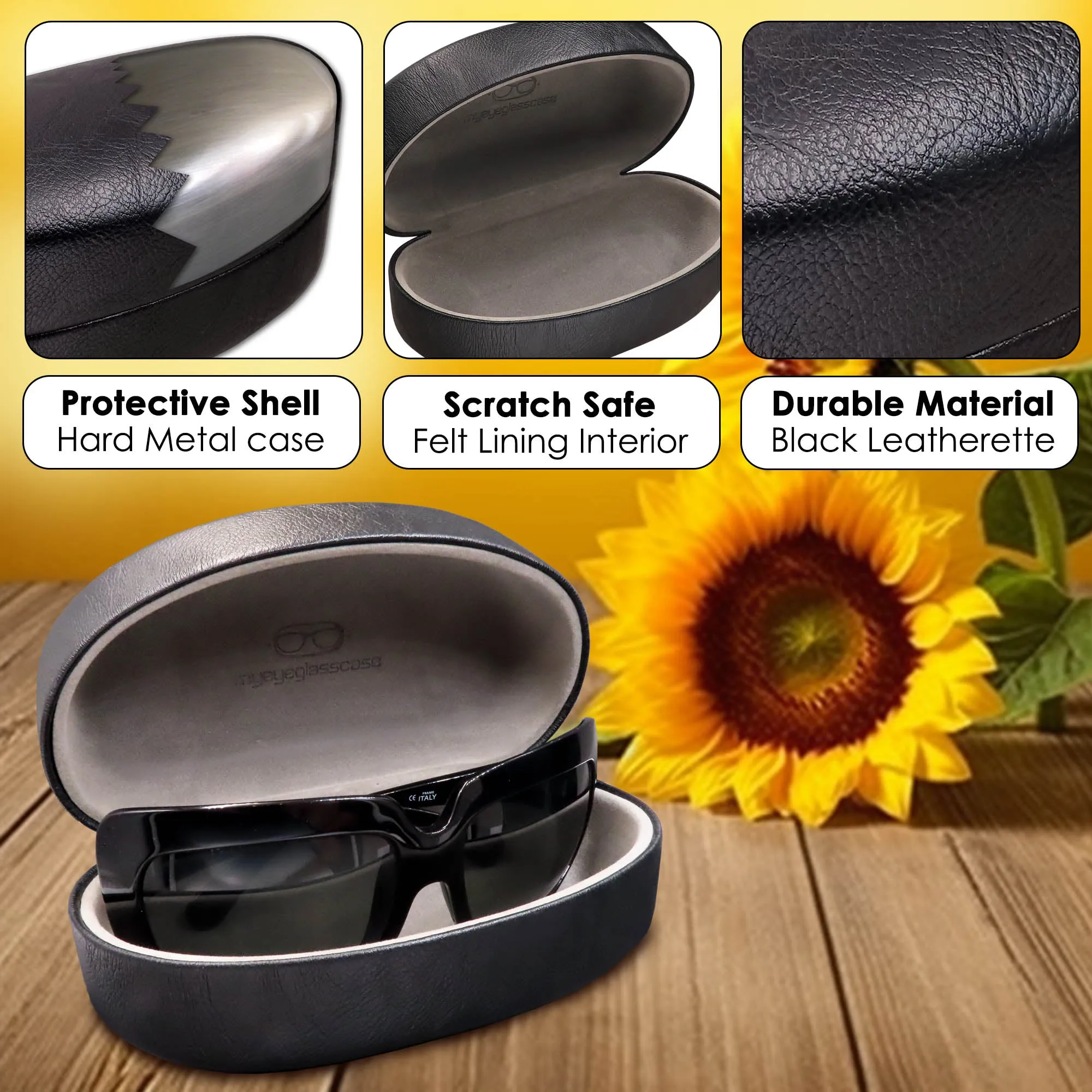 XL Large curved sunglasses Case - Hard eyeglass case  w/ Cloth pouch| Oversized Men and Women  (AS517 Black)