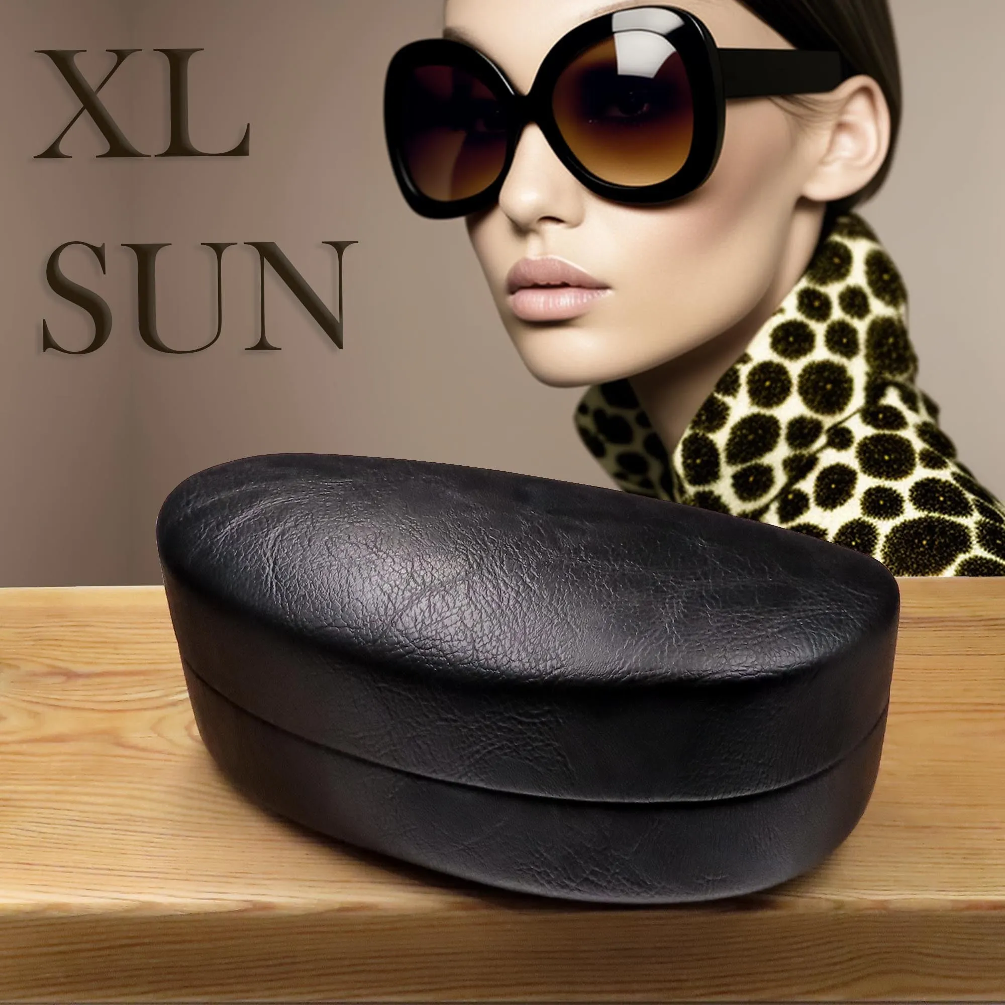 XL Large curved sunglasses Case - Hard eyeglass case  w/ Cloth pouch| Oversized Men and Women  (AS517 Black)